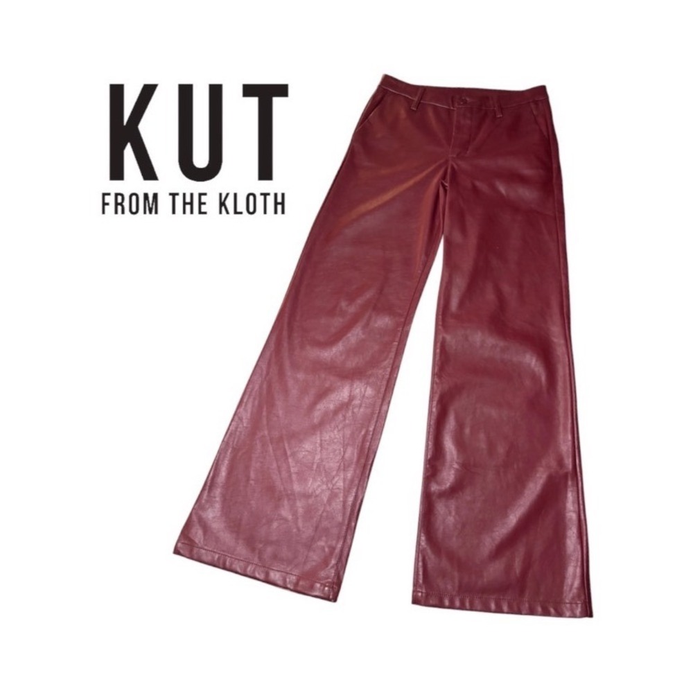 Kut from the Kloth Faux Leather Trousers Womens 2 Burgundy Wide Leg Flare
EUC